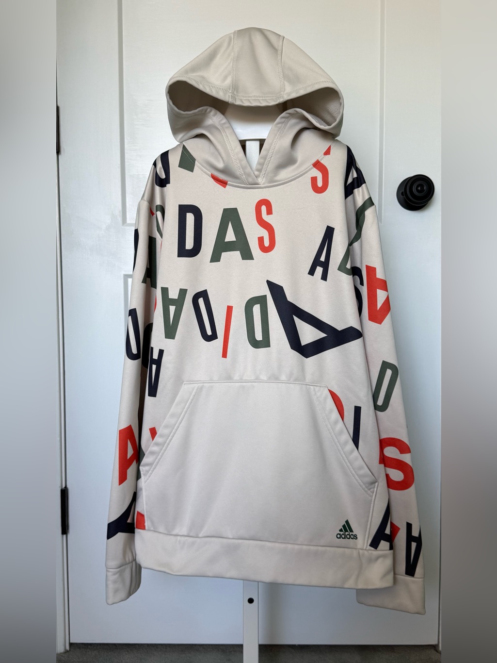 Adidas Beige Hoodie With Multicolor Logo Print